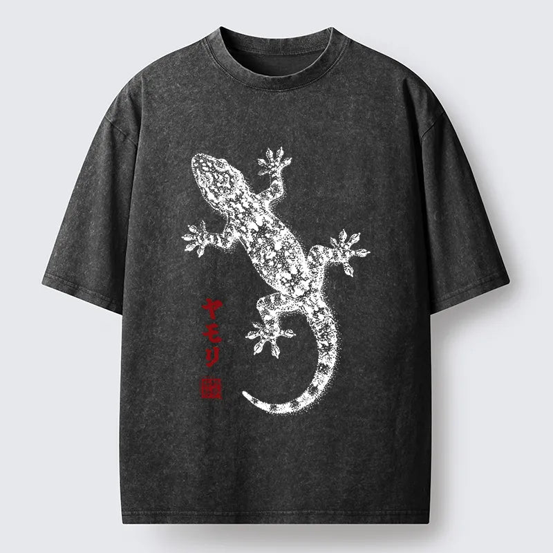 Kyoto-Lion Ink Gecko Art Washed T-Shirt