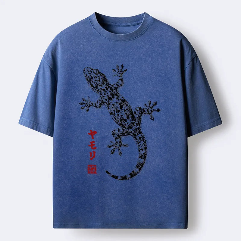 Kyoto-Lion Ink Gecko Art Washed T-Shirt
