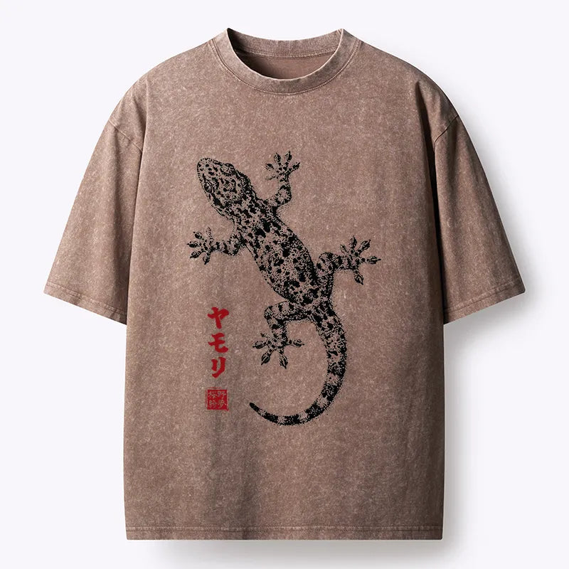 Kyoto-Lion Ink Gecko Art Washed T-Shirt