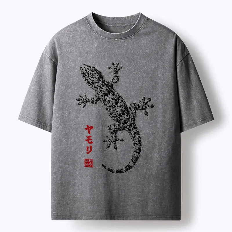 Kyoto-Lion Ink Gecko Art Washed T-Shirt