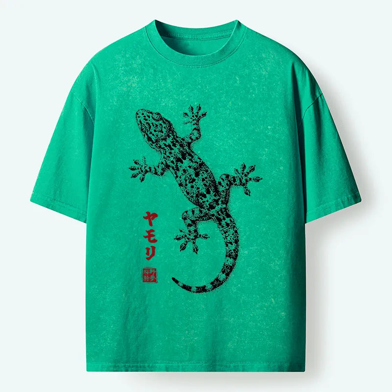 Kyoto-Lion Ink Gecko Art Washed T-Shirt