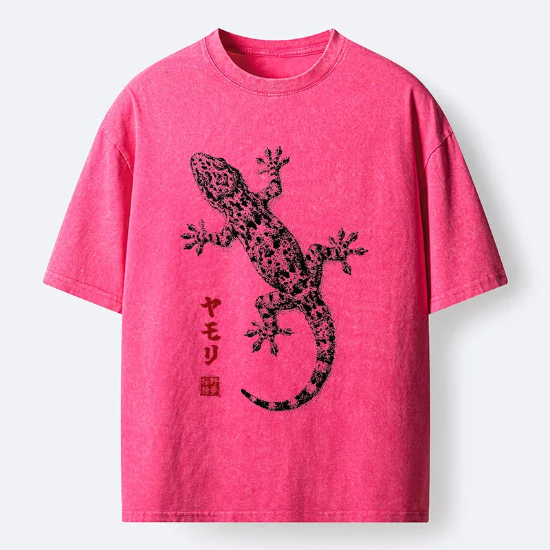 Kyoto-Lion Ink Gecko Art Washed T-Shirt