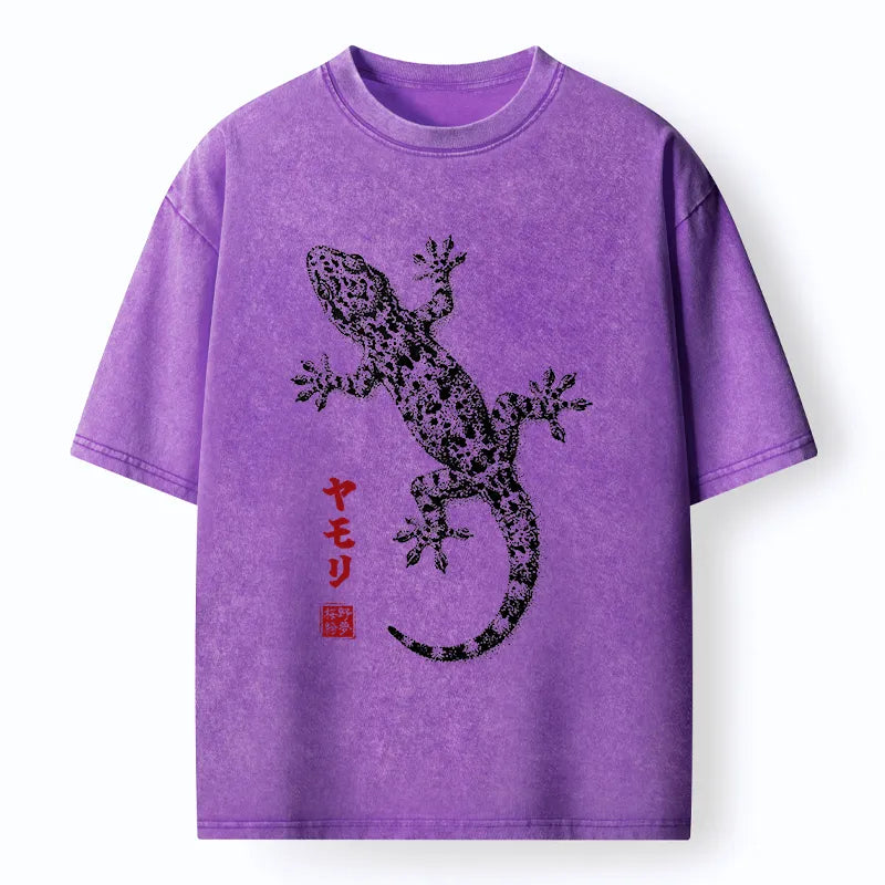 Kyoto-Lion Ink Gecko Art Washed T-Shirt