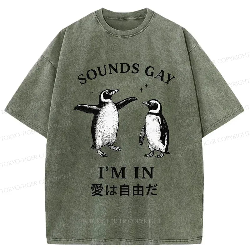 Kyoto-Lion Loving And Free Penguins Washed T-Shirt