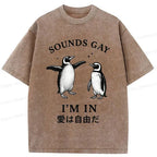 Washed Penguin T-Shirt for Daily Wear