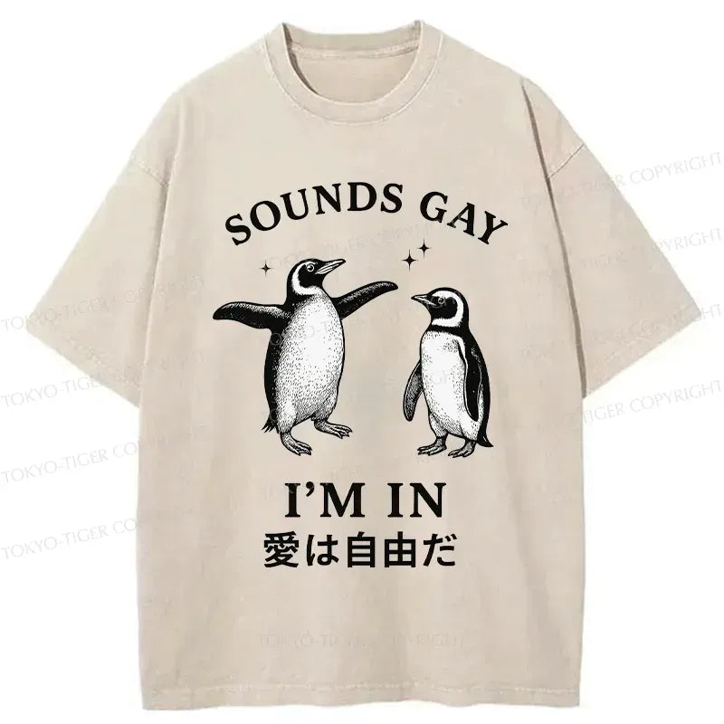Kyoto-Lion Loving And Free Penguins Washed T-Shirt