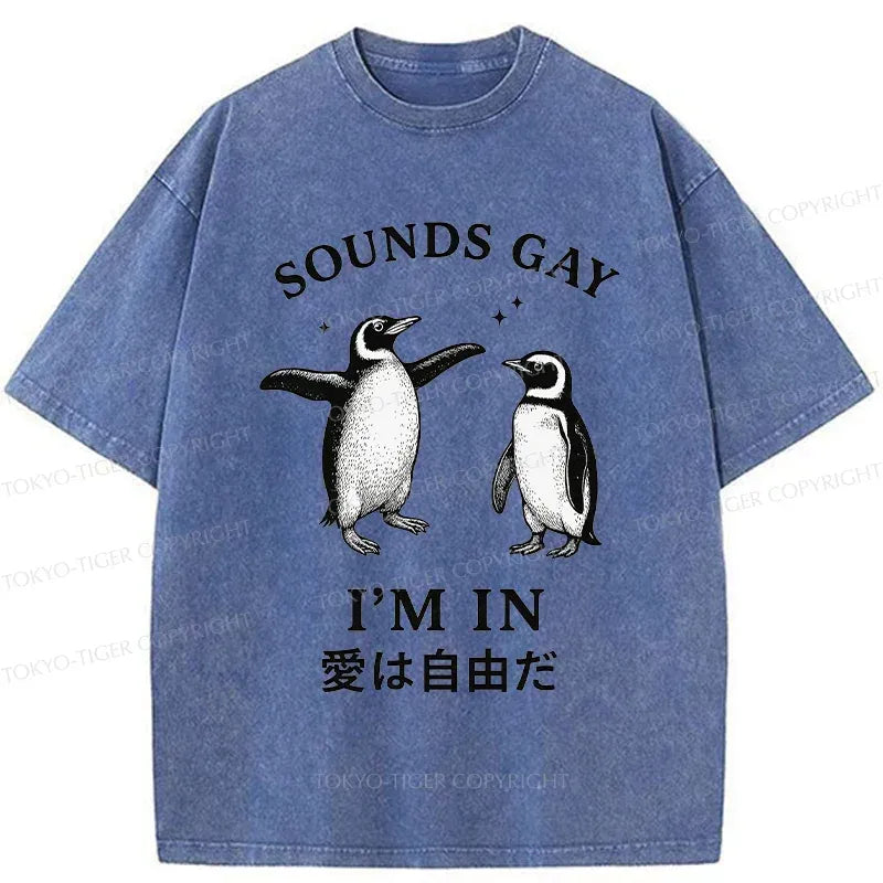 Kyoto-Lion Loving And Free Penguins Washed T-Shirt