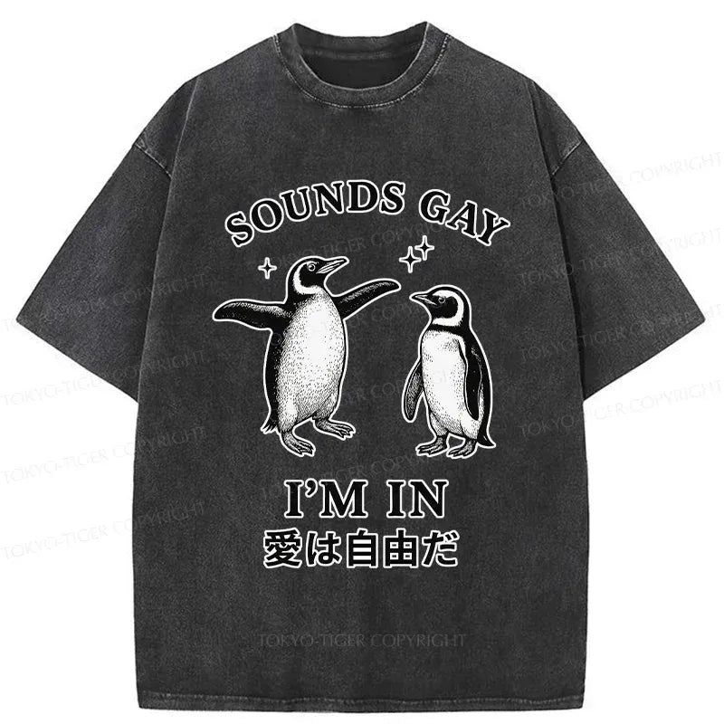 Kyoto-Lion Loving And Free Penguins Washed T-Shirt