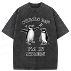 Kyoto-Lion Loving And Free Penguins Washed T-Shirt