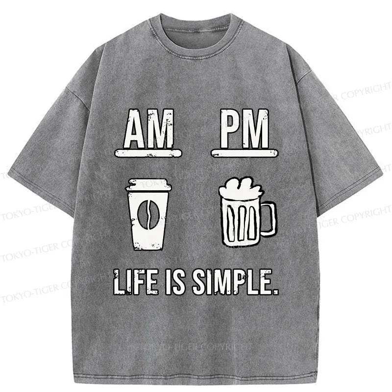 Kyoto-Lion Coffee In The Morning And Beer In The Evening Washed T-Shirt