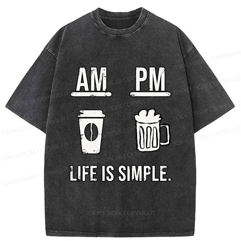 Kyoto-Lion Coffee In The Morning And Beer In The Evening Washed T-Shirt