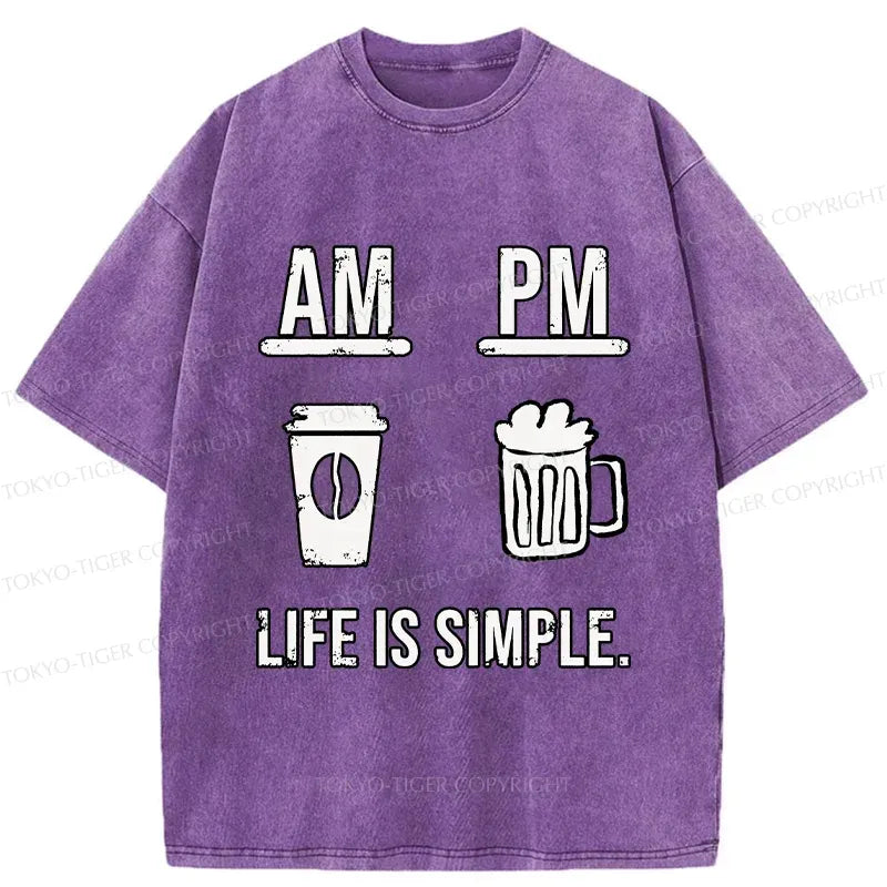 Kyoto-Lion Coffee In The Morning And Beer In The Evening Washed T-Shirt