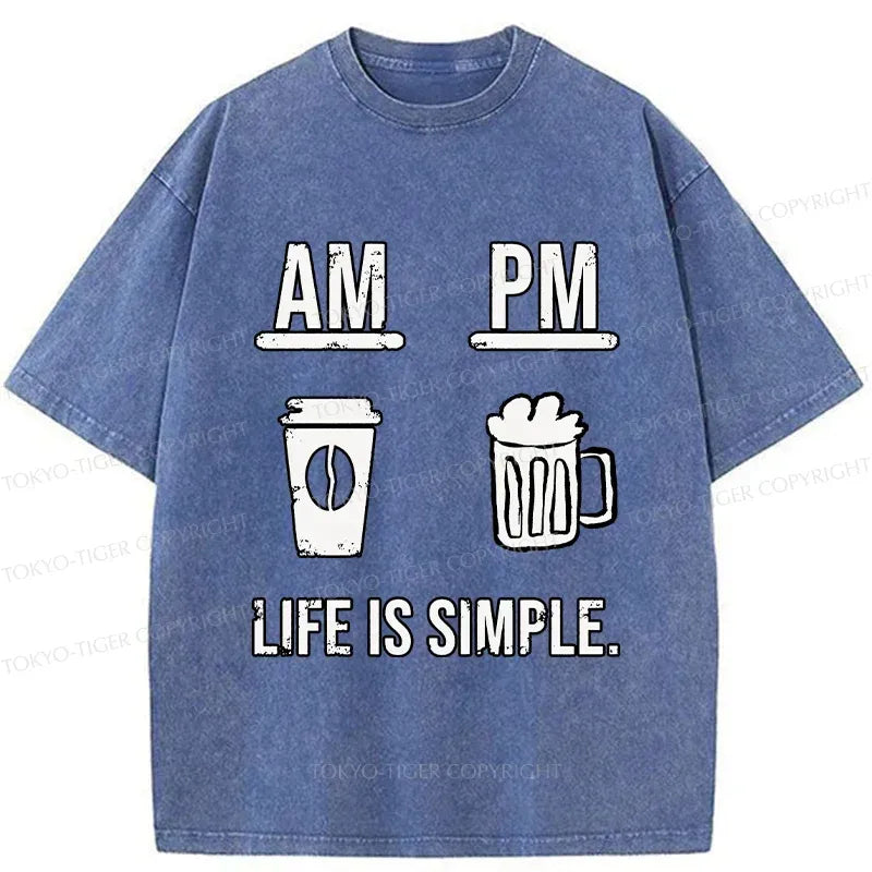 Kyoto-Lion Coffee In The Morning And Beer In The Evening Washed T-Shirt