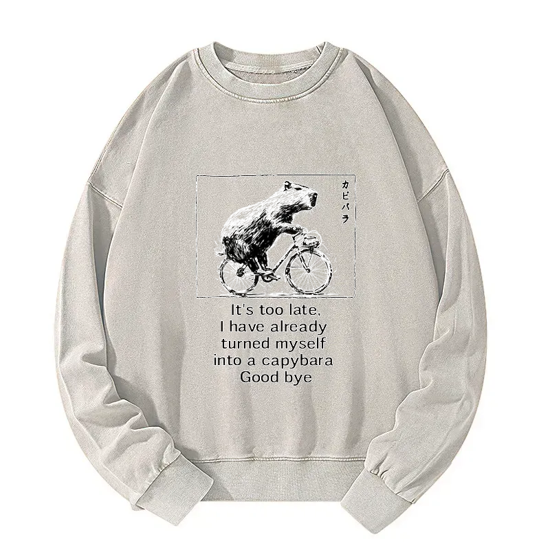 Kyoto-Lion Funny Capybara Riding A Bicycle Washed Sweatshirt