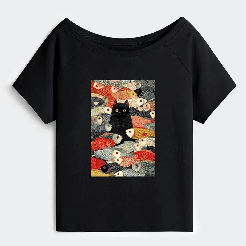 Trendy Japanese Cat Tee with Free Shipping