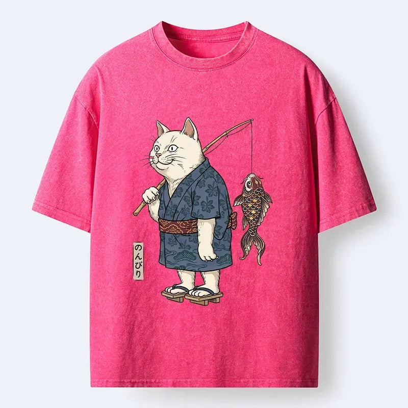 Washed Unisex Kimono Cat T-Shirt