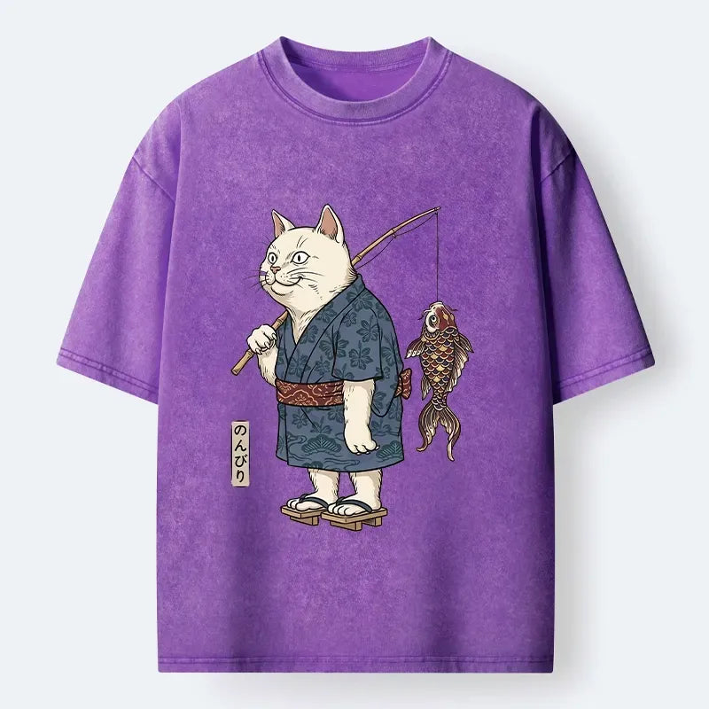 Washed Unisex Kimono Cat T-Shirt