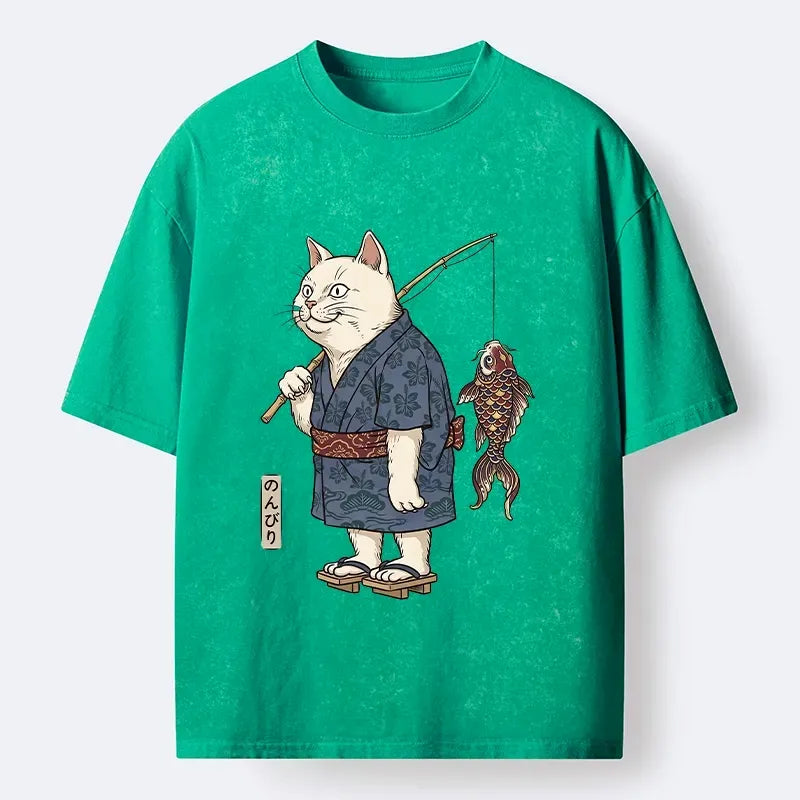 Washed Unisex Kimono Cat T-Shirt