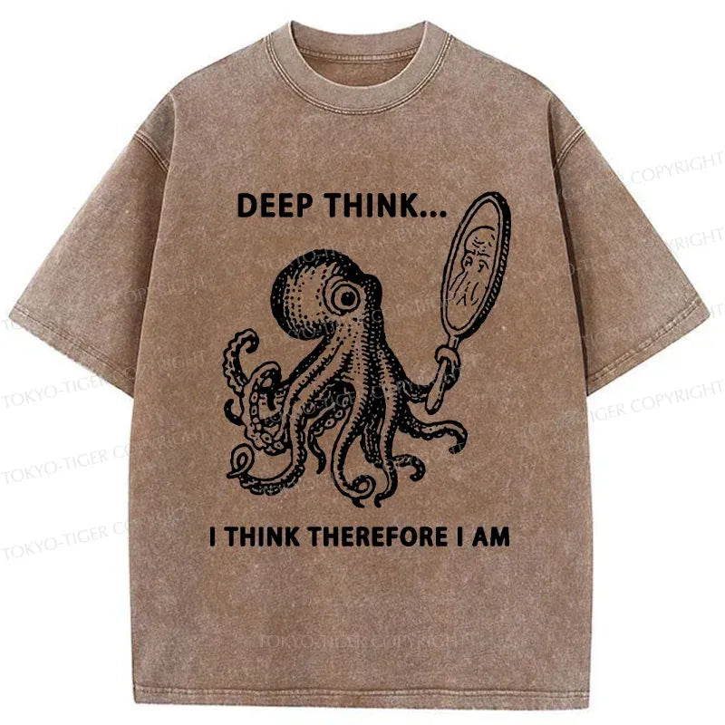Kyoto-Lion Octopus Looking In The Mirror Washed T-Shirt