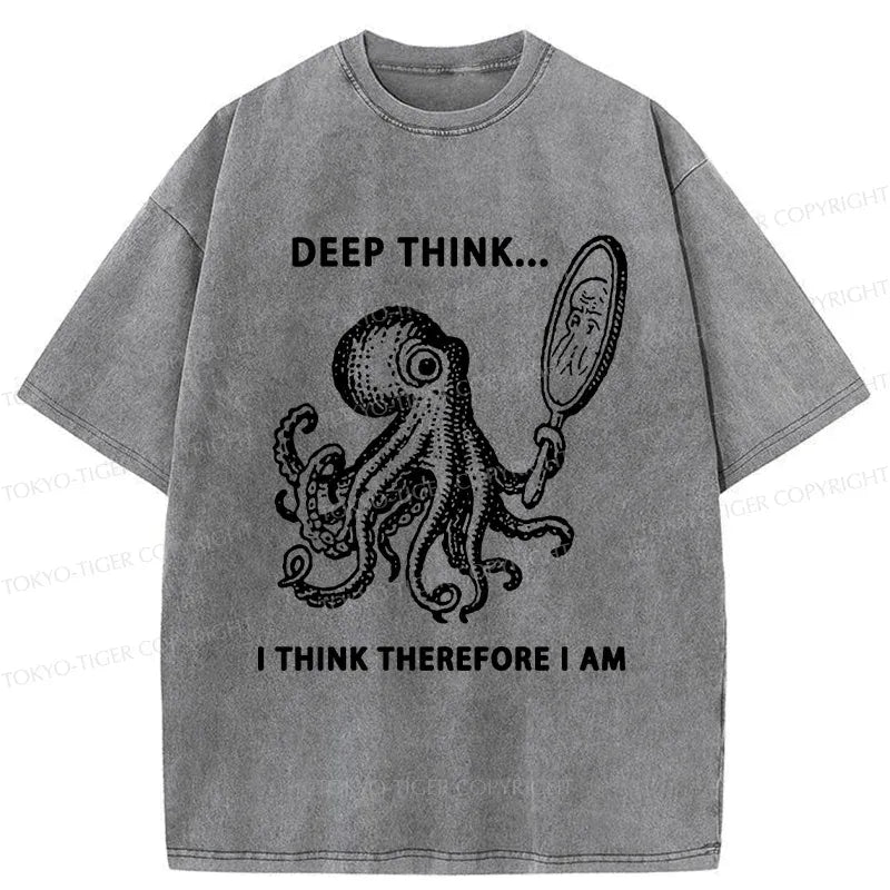 Kyoto-Lion Octopus Looking In The Mirror Washed T-Shirt