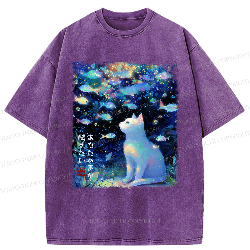 Japanese Cat and Fish Washed T-Shirt