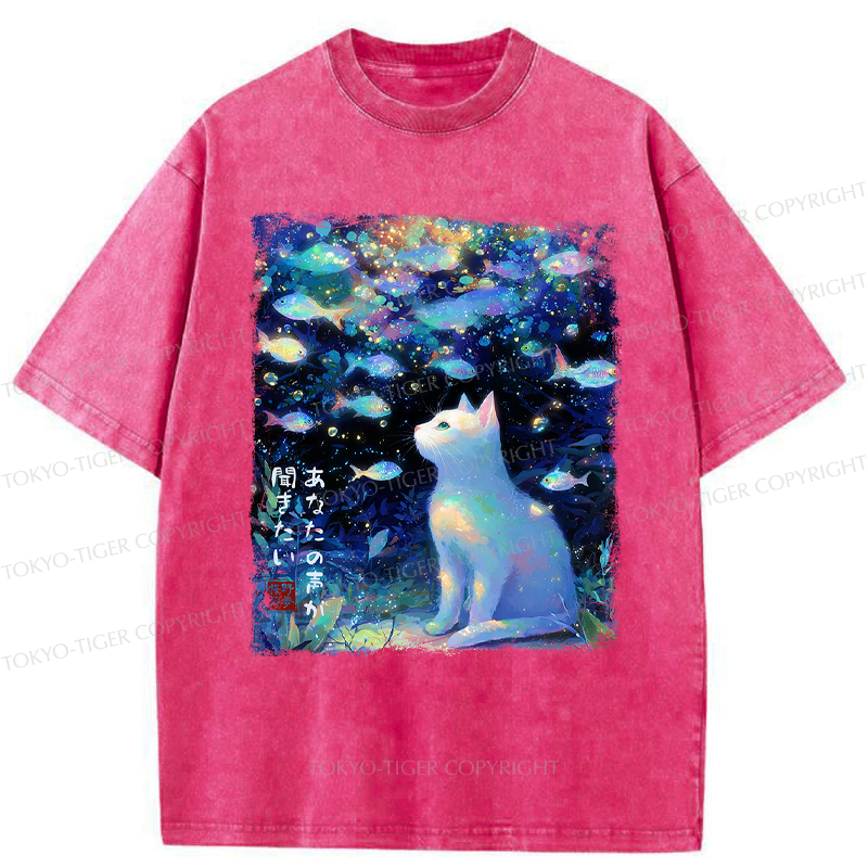 Kyoto-Lion Cat&Fish: I Want to Hear Your Voice Washed T-Shirt