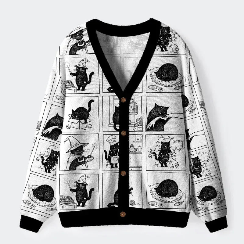 Kyoto-Lion Black Cat Comics Ugly Cardigan Sweater