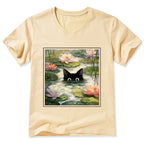 lotus flower black cat casual shirt on sale