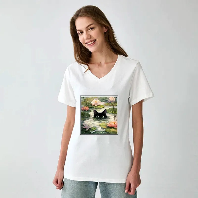 lotus flower black cat casual shirt on sale