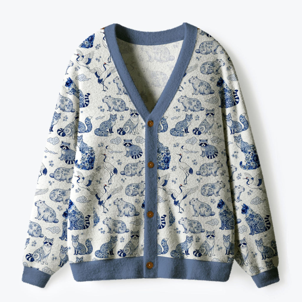 Kyoto-Lion Floral Adorned Animals In Harmony Ugly Cardigan Sweater