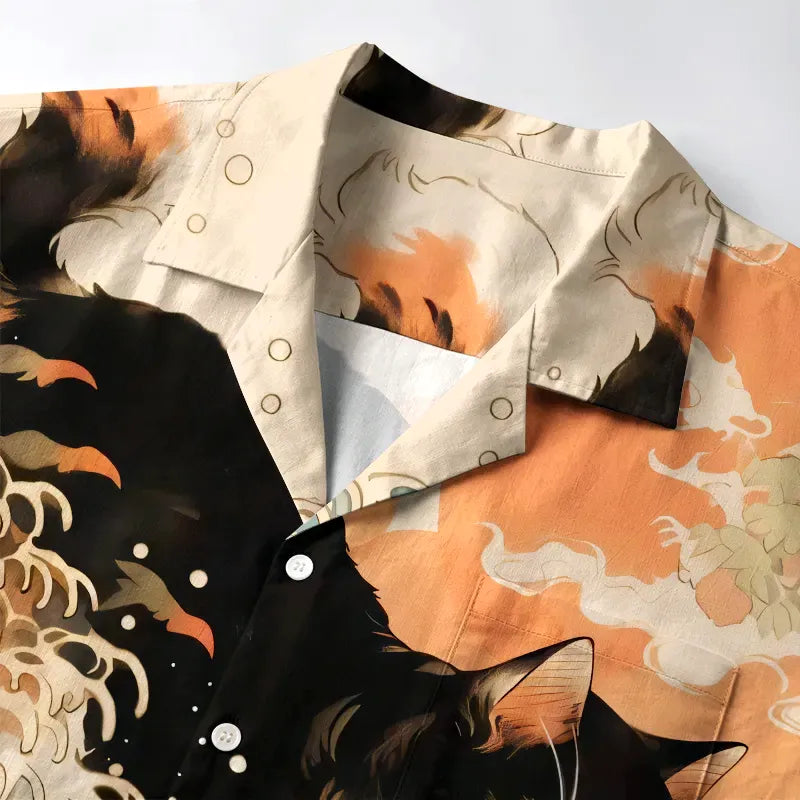 Kyoto-Lion Surfing Japanese Cat Aloha Hawaiian Shirt