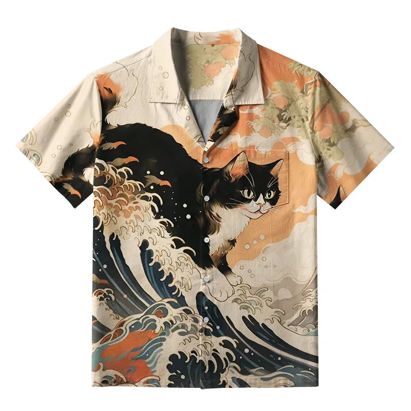 Japanese Cat Aloha Shirt for Vacation