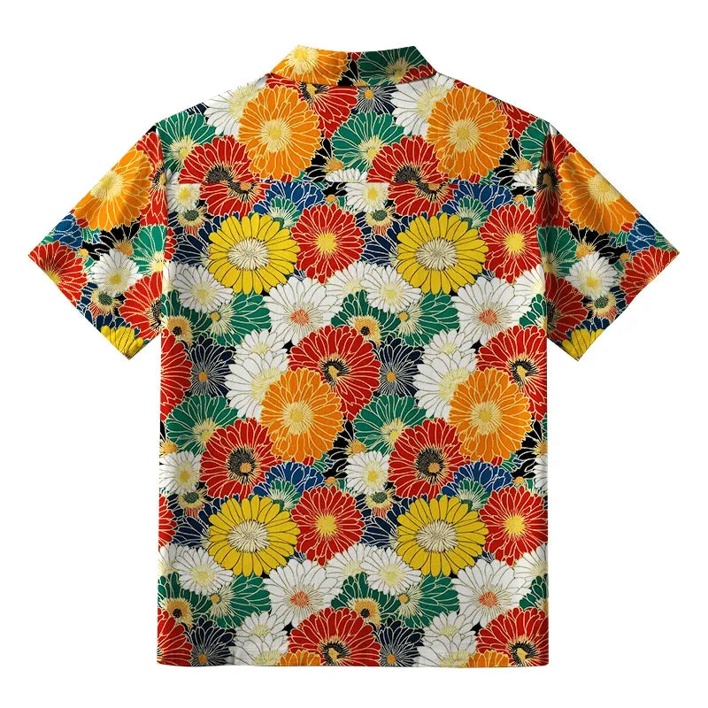 Kyoto-Lion Colorful Chrysanthemums Button-up Shirt