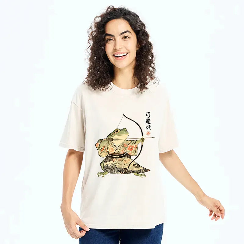 Japanese Frog Washed T-Shirt for Summer