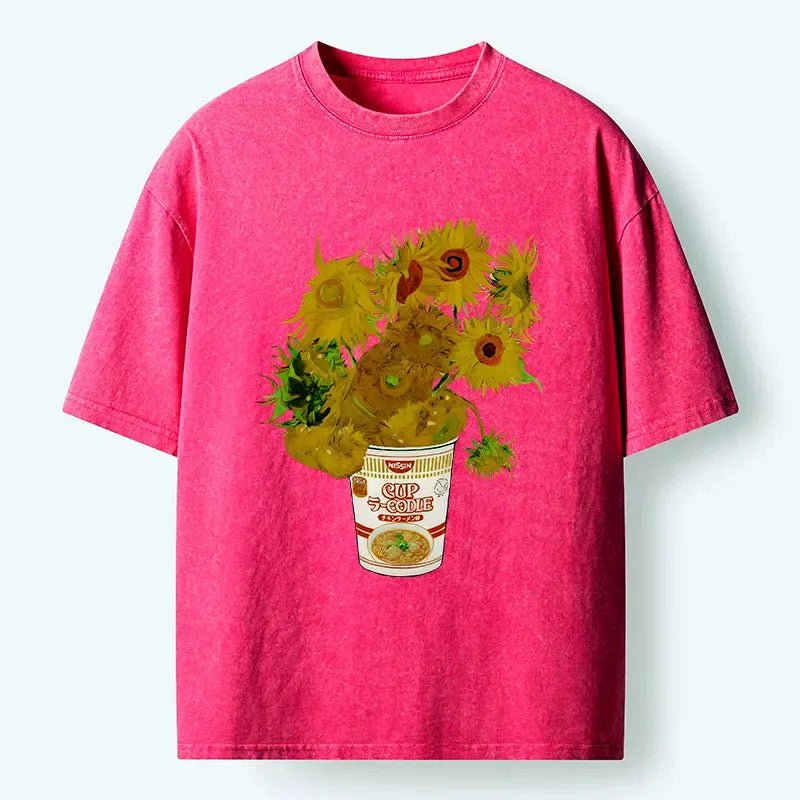 Kyoto-Lion Sunflower Ramen Bottle Washed T-Shirt