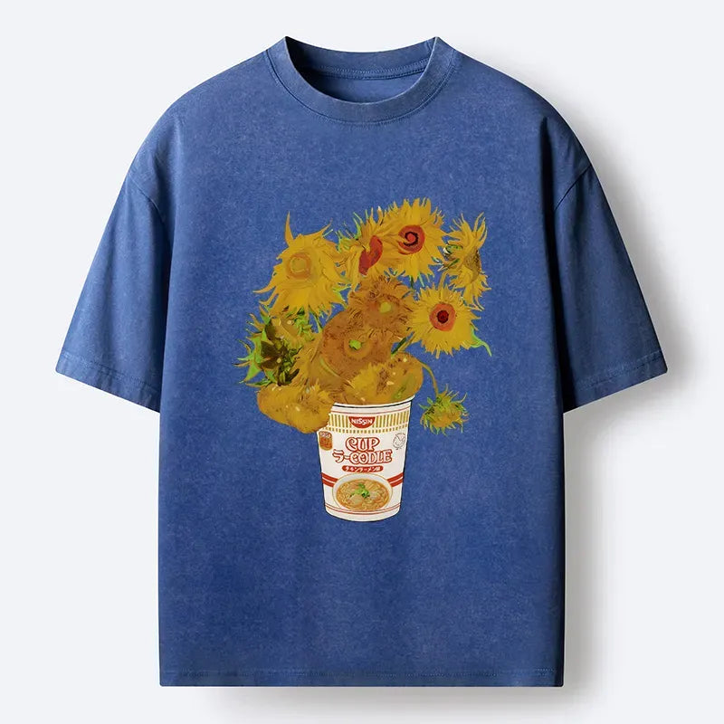 Kyoto-Lion Sunflower Ramen Bottle Washed T-Shirt