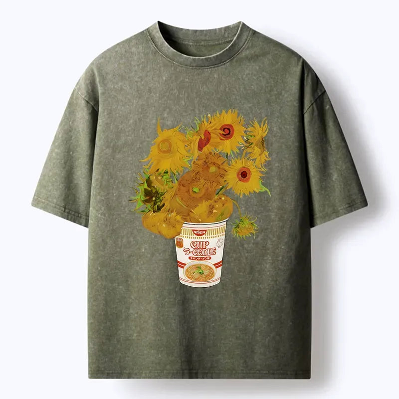 Kyoto-Lion Sunflower Ramen Bottle Washed T-Shirt