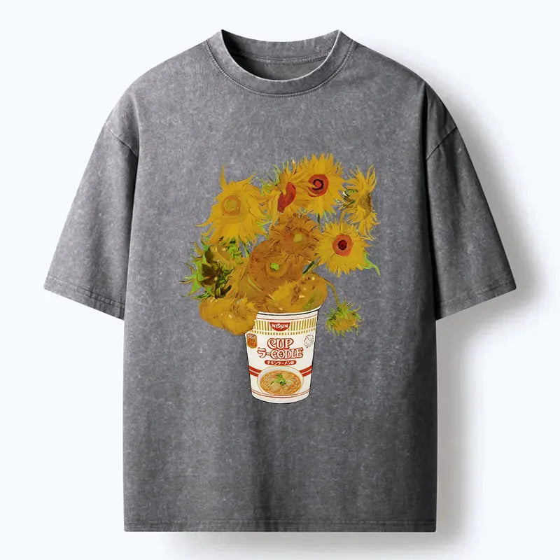Kyoto-Lion Sunflower Ramen Bottle Washed T-Shirt