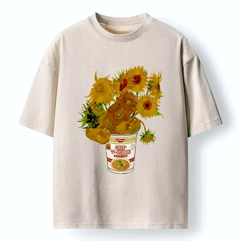 Kyoto-Lion Sunflower Ramen Bottle Washed T-Shirt