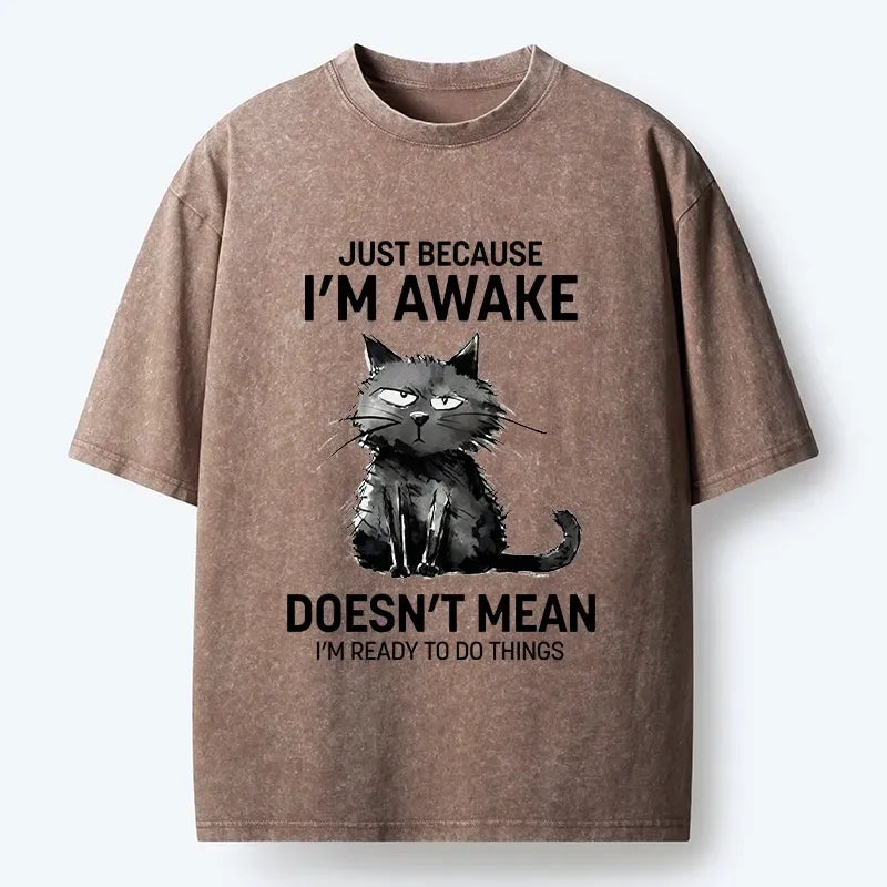 Comfortable Washed Cat T-Shirt for Summer