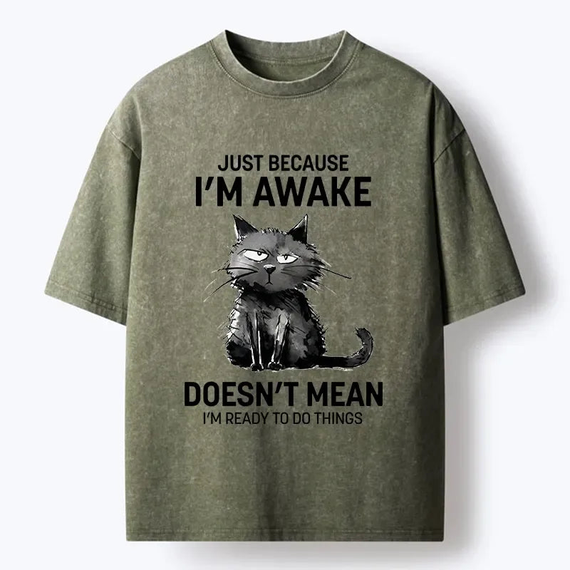 Comfortable Washed Cat T-Shirt for Summer