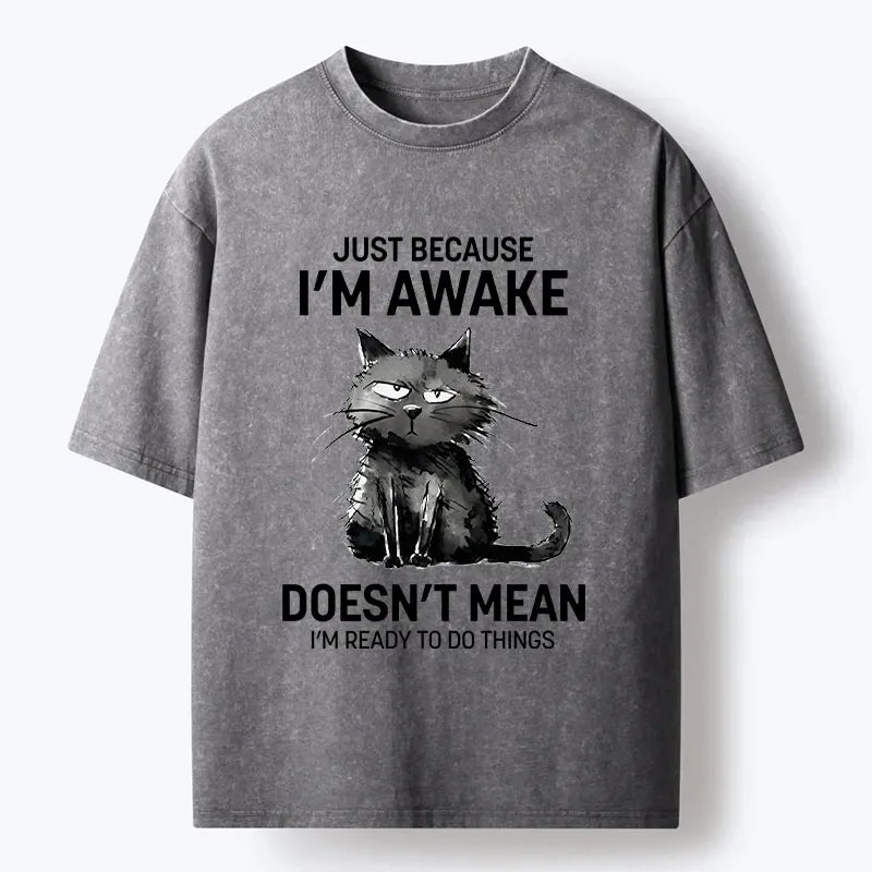 Comfortable Washed Cat T-Shirt for Summer