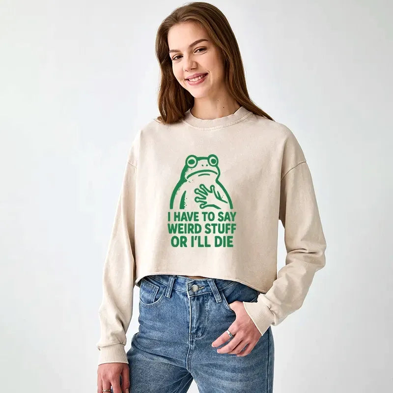 washed crop sweatshirt with japanese style