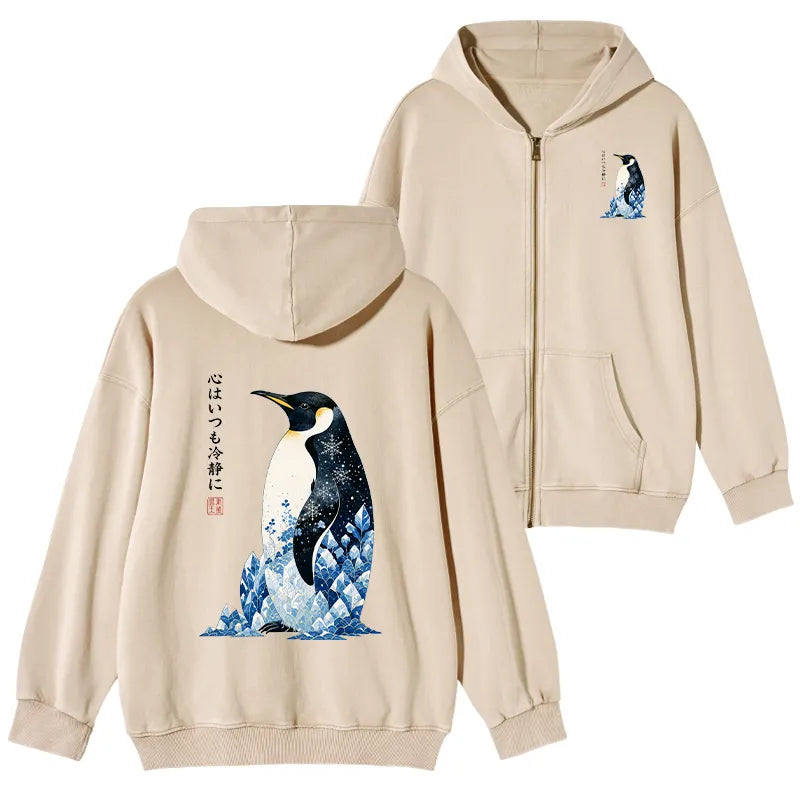 Kyoto-Lion Keep Calm Penguin Washed Zip Hoodie