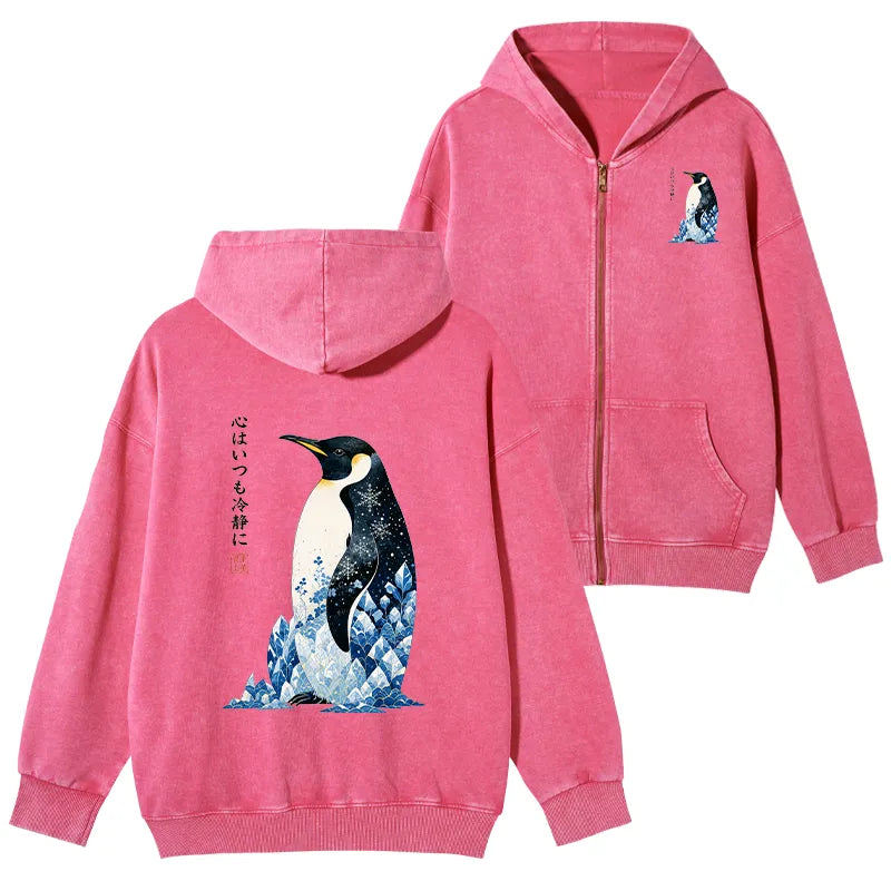Kyoto-Lion Keep Calm Penguin Washed Zip Hoodie