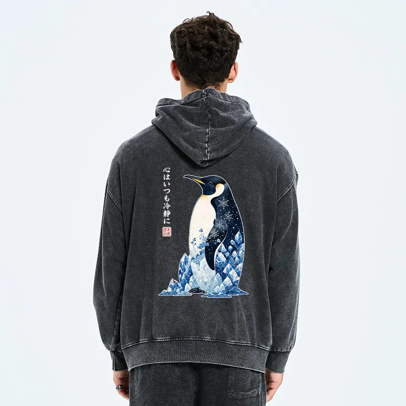Kyoto-Lion Keep Calm Penguin Washed Zip Hoodie