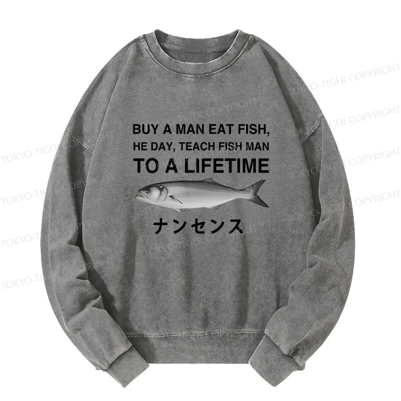 Funny Japanese Washed Sweatshirt for Men
