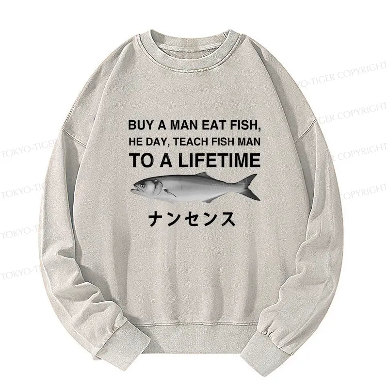 Funny Japanese Washed Sweatshirt for Men