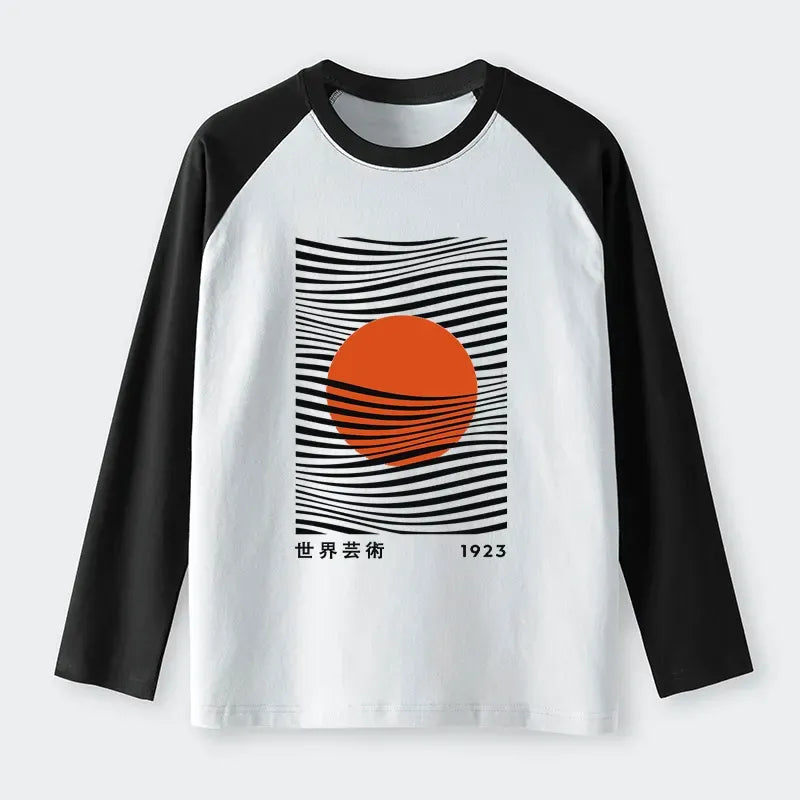 Kyoto-Lion Minimalist Art Sun Raglan Long Sleeve T-shirt
