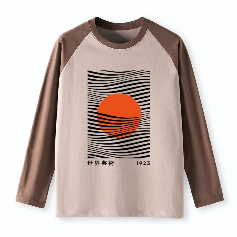 Kyoto-Lion Minimalist Art Sun Raglan Long Sleeve T-shirt